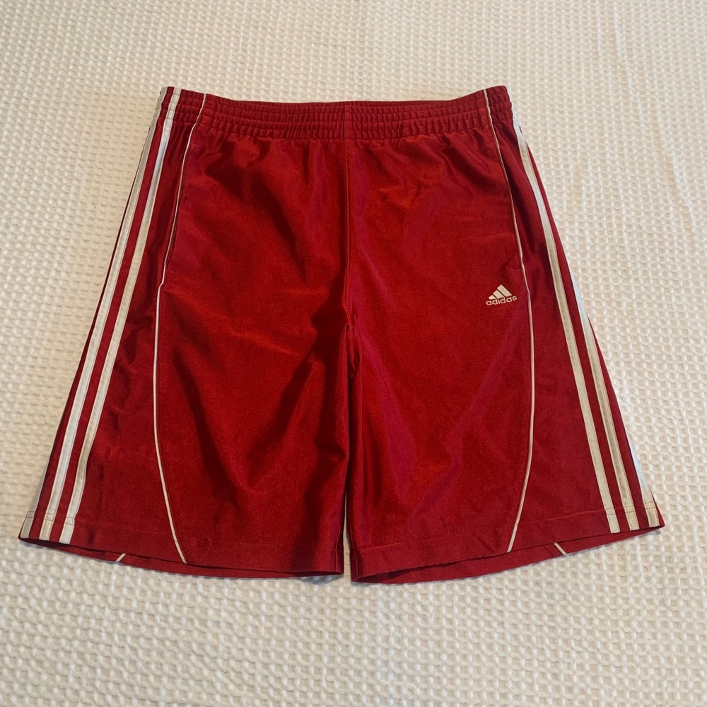 Adidas Mens Red Three Stripe Athletic Basketball Shorts Size Medium